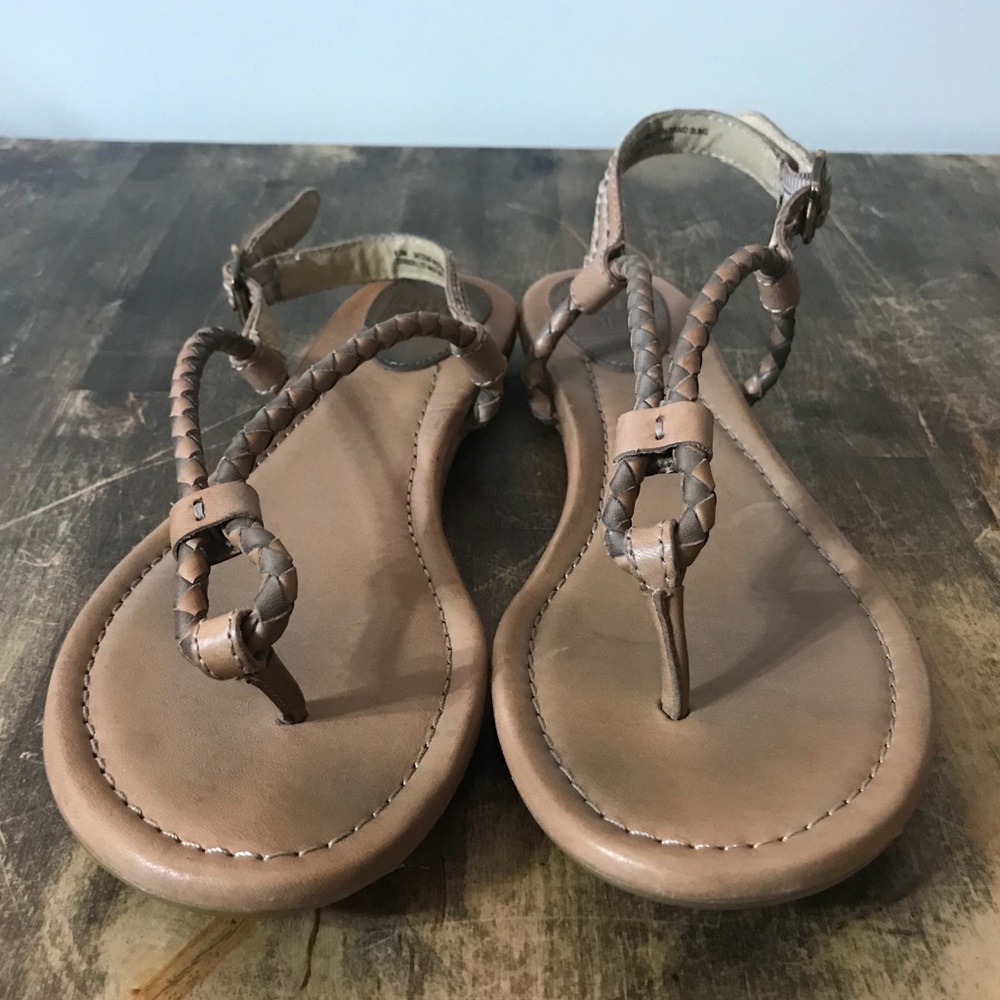 Frye Madison braid sling sandal gray and cream tan